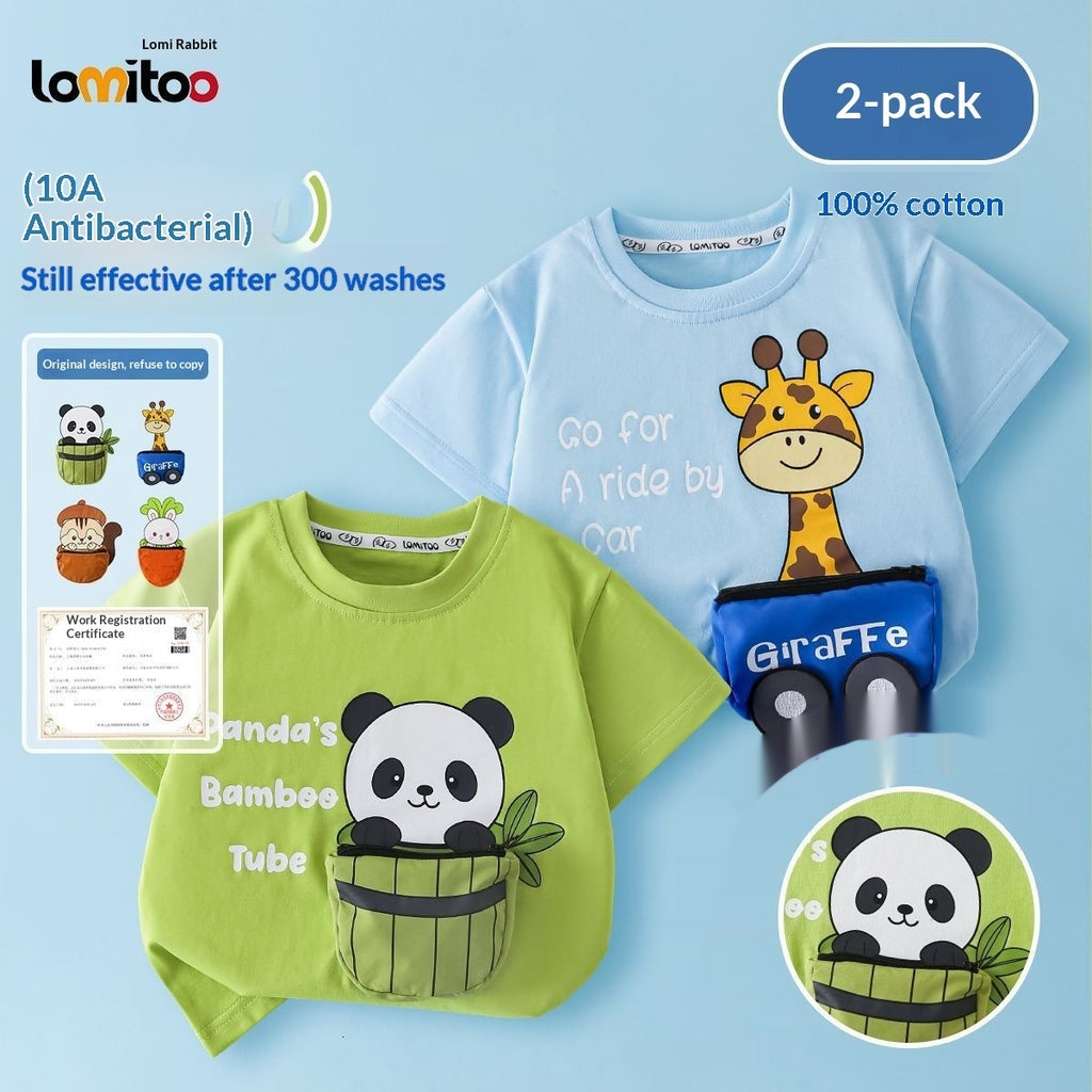 Boys' 3D-decorated short-sleeved cotton T-shirt