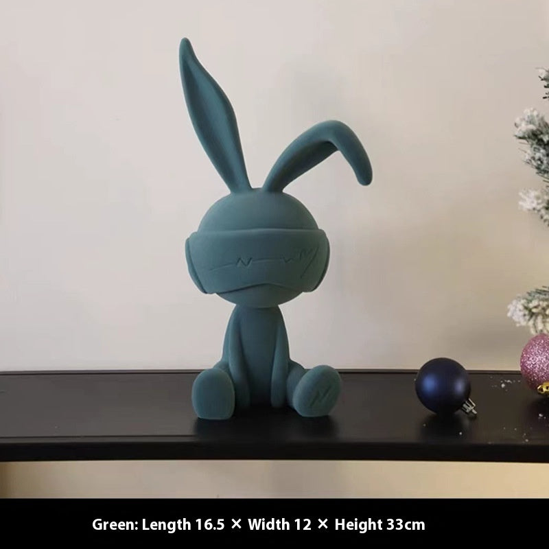 Suede Blindfold Rabbit Resin Ornament Trendy Home Decor