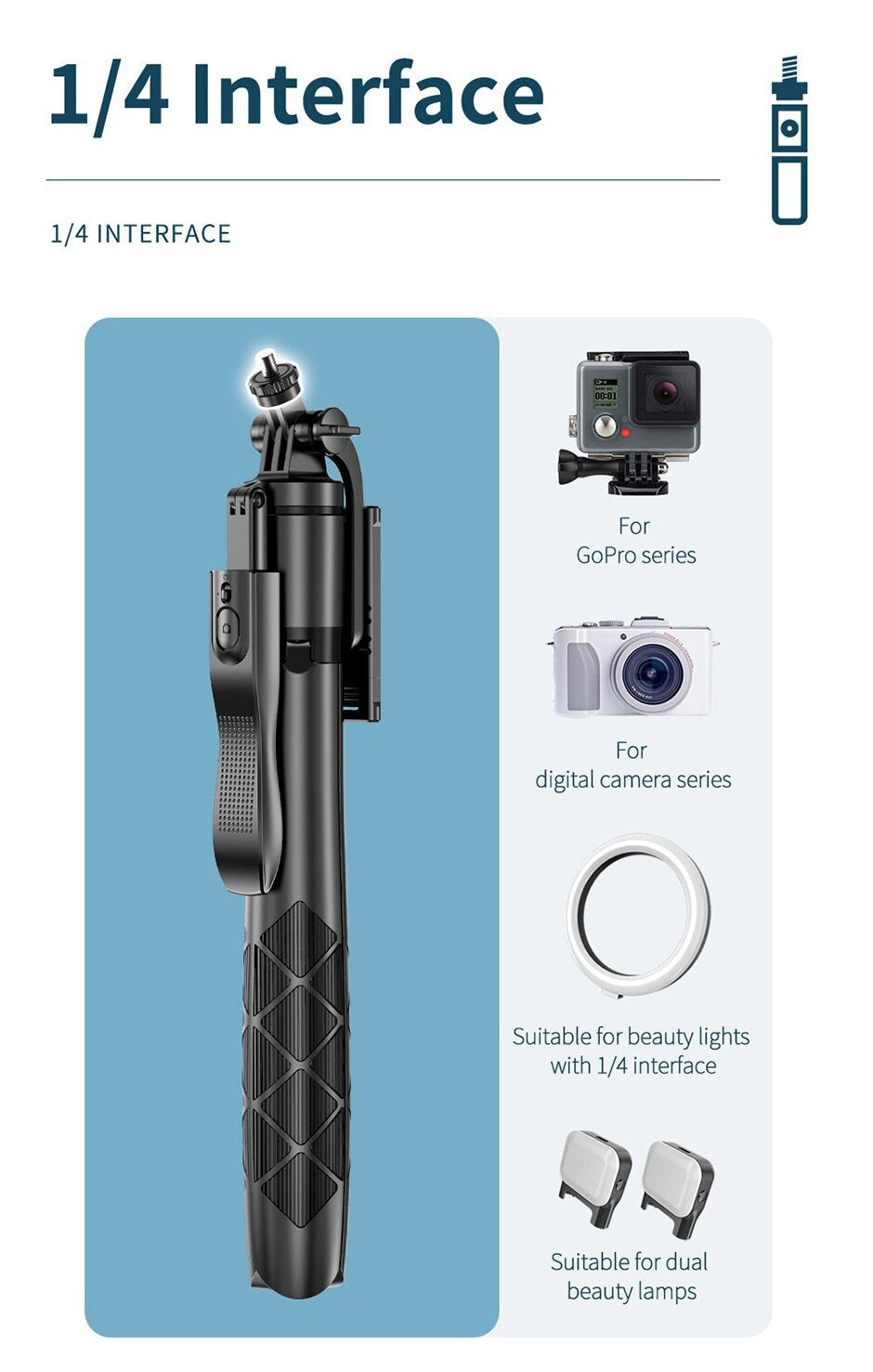 Selfie Stick Double Fill Light Bluetooth-compatible Stabilisateur à main Sol télescopique R