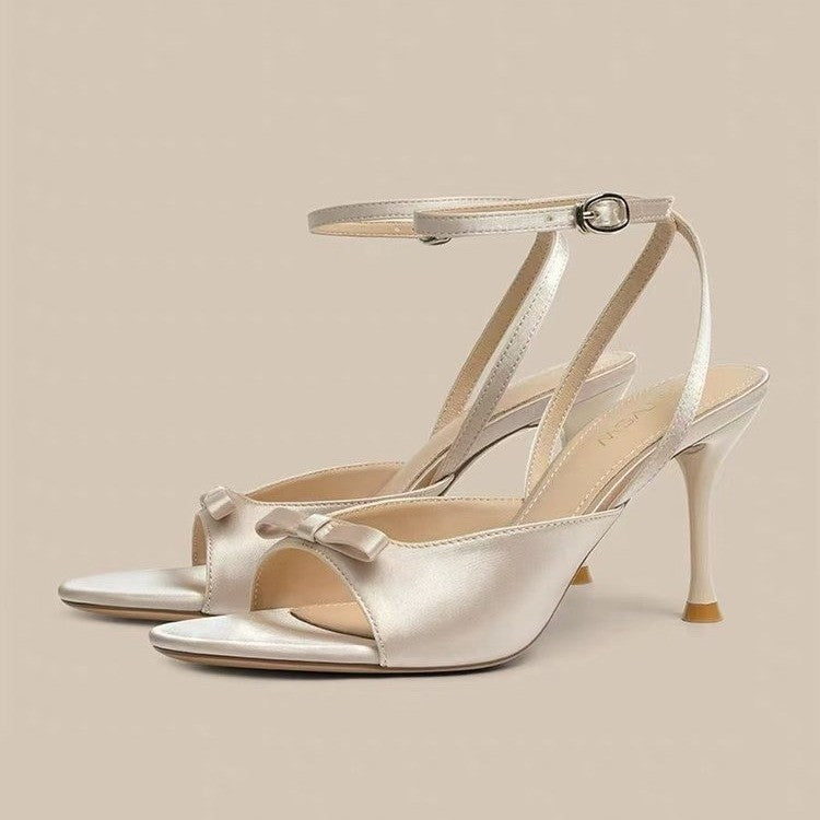 Femmes Romantique douce Mini Satin Bow Slingback Talons assortis Casual Daily