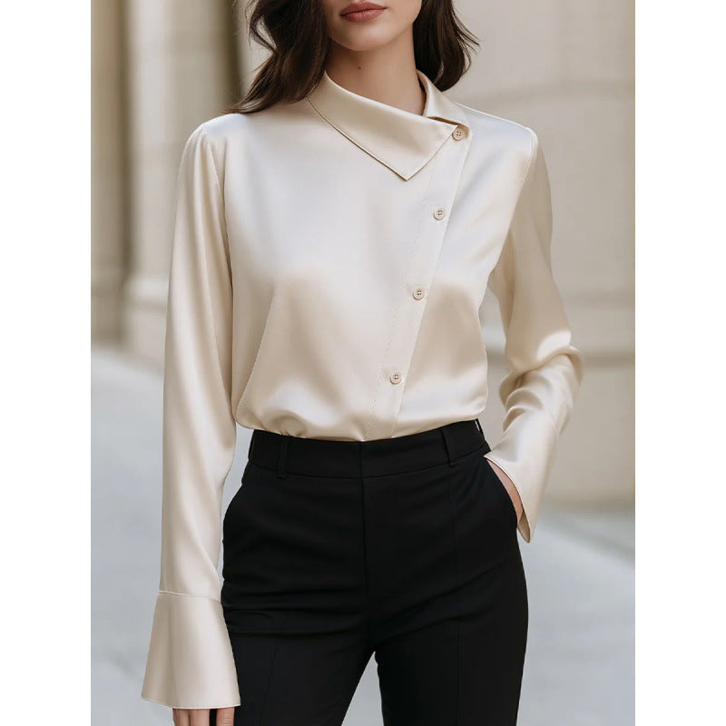 Blouse satinée à manches longues pour femmes