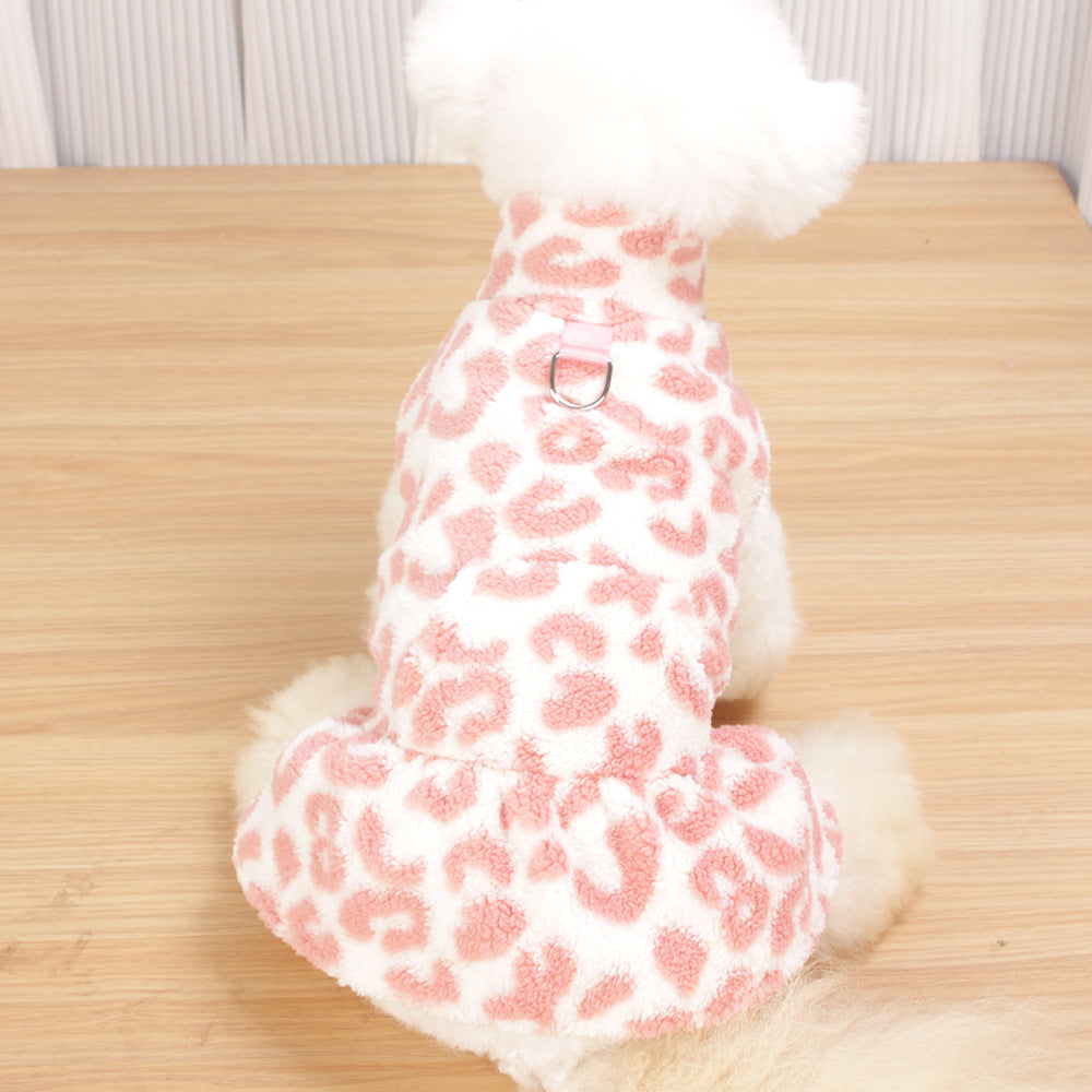Fleece Autumnwinter Léopard-print Robe Princesse Vêtements de chien pour chiens en peluche
