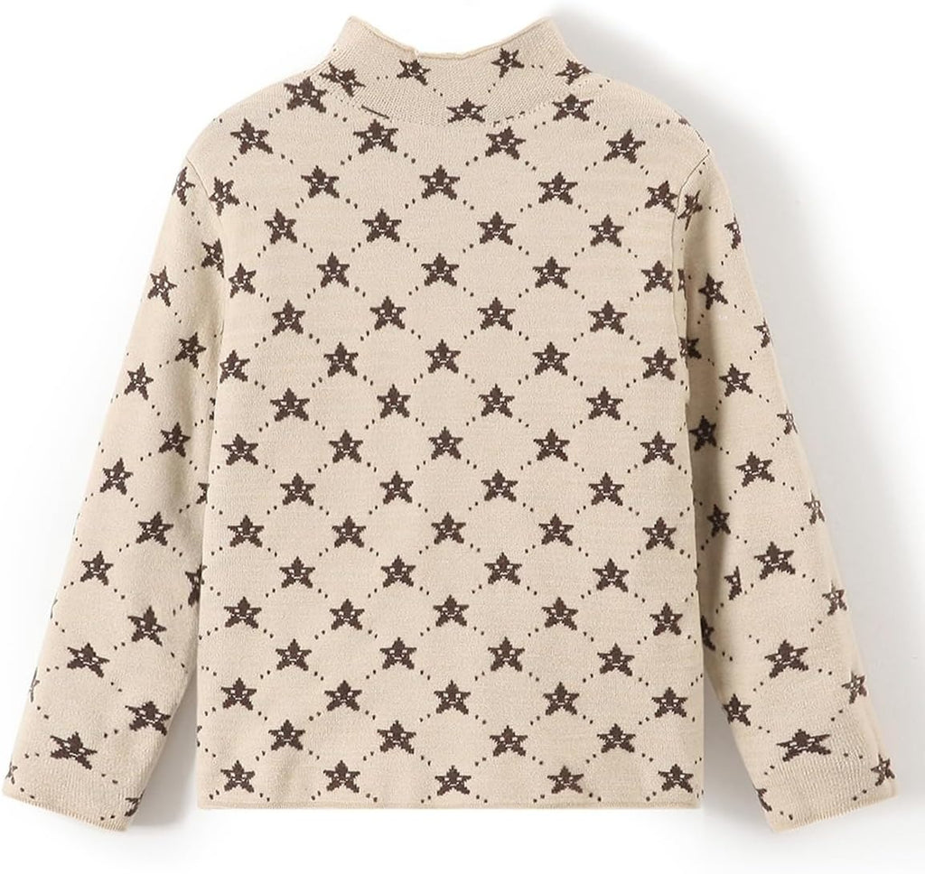 Askfine Filles Garçons Pattern Demi Col Tortue Chandails Enfants Chaud à manches longues Pull-over de tricot vers