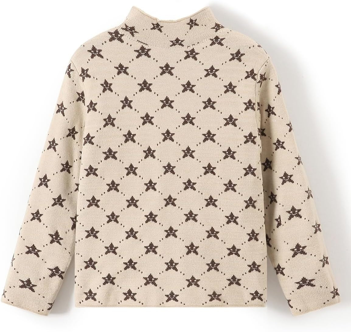 Askfine Filles Garçons Pattern Demi Col Tortue Chandails Enfants Chaud à manches longues Pull-over de tricot vers
