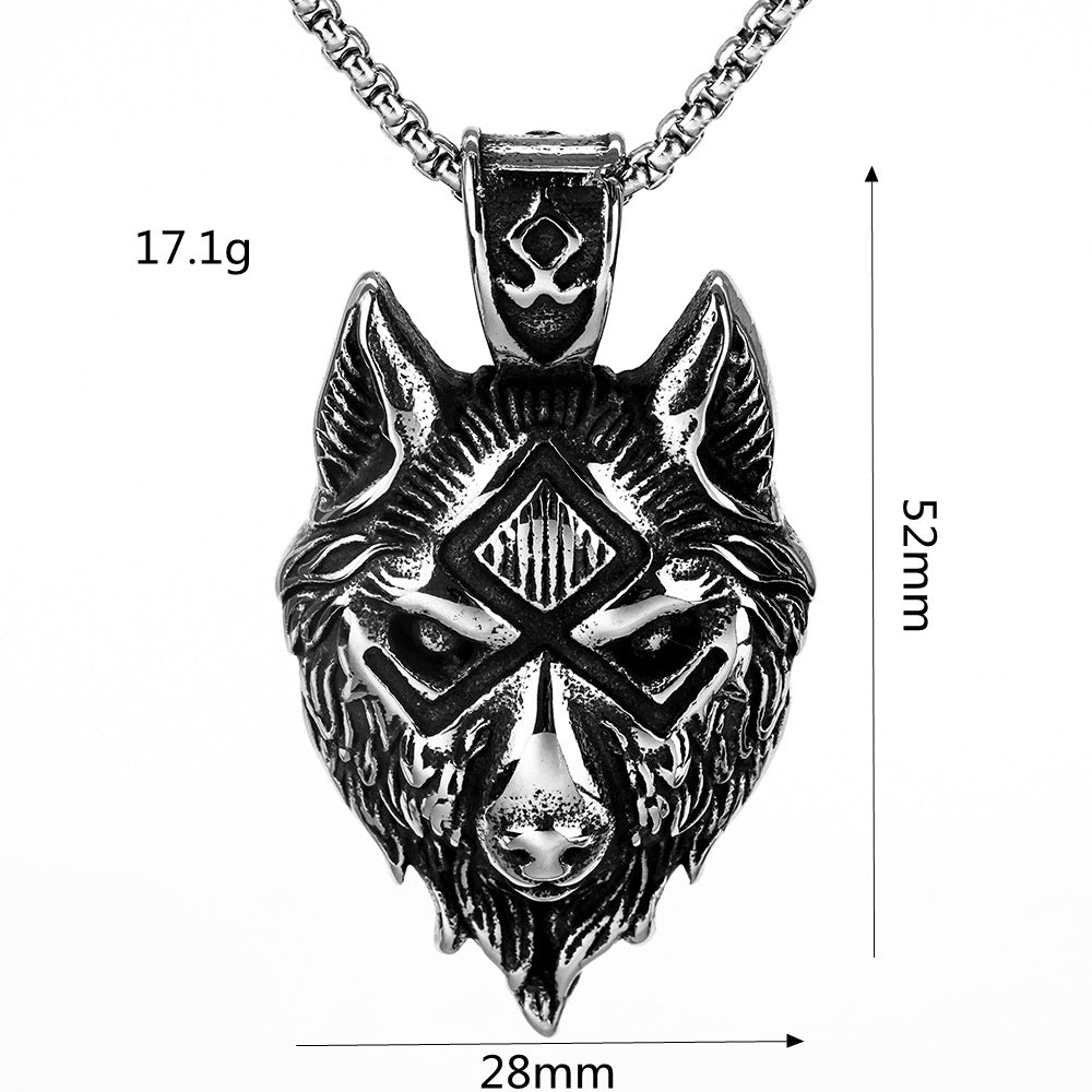 Rétro en acier inoxydable Mens Pendentif Wolf Tête collier