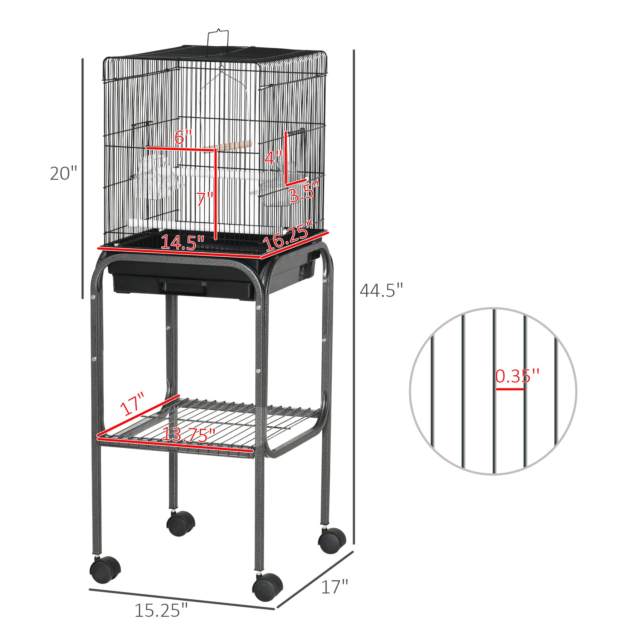 Cage d'oiseau intérieur en métal de 45 pouces