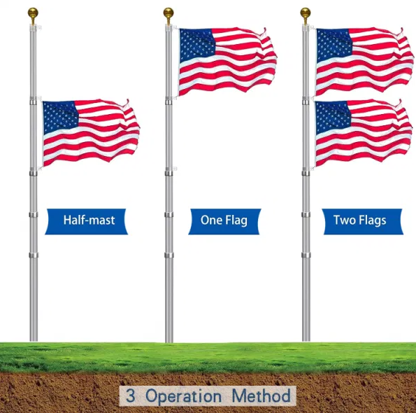 Aluminum flagpole with American flag and ball