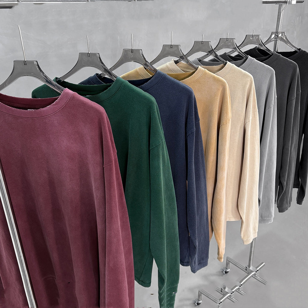 Hommes Automnehiver Manches longues Pure Coton Vintage Lavé Loose-fit Drop-Shoulder Top
