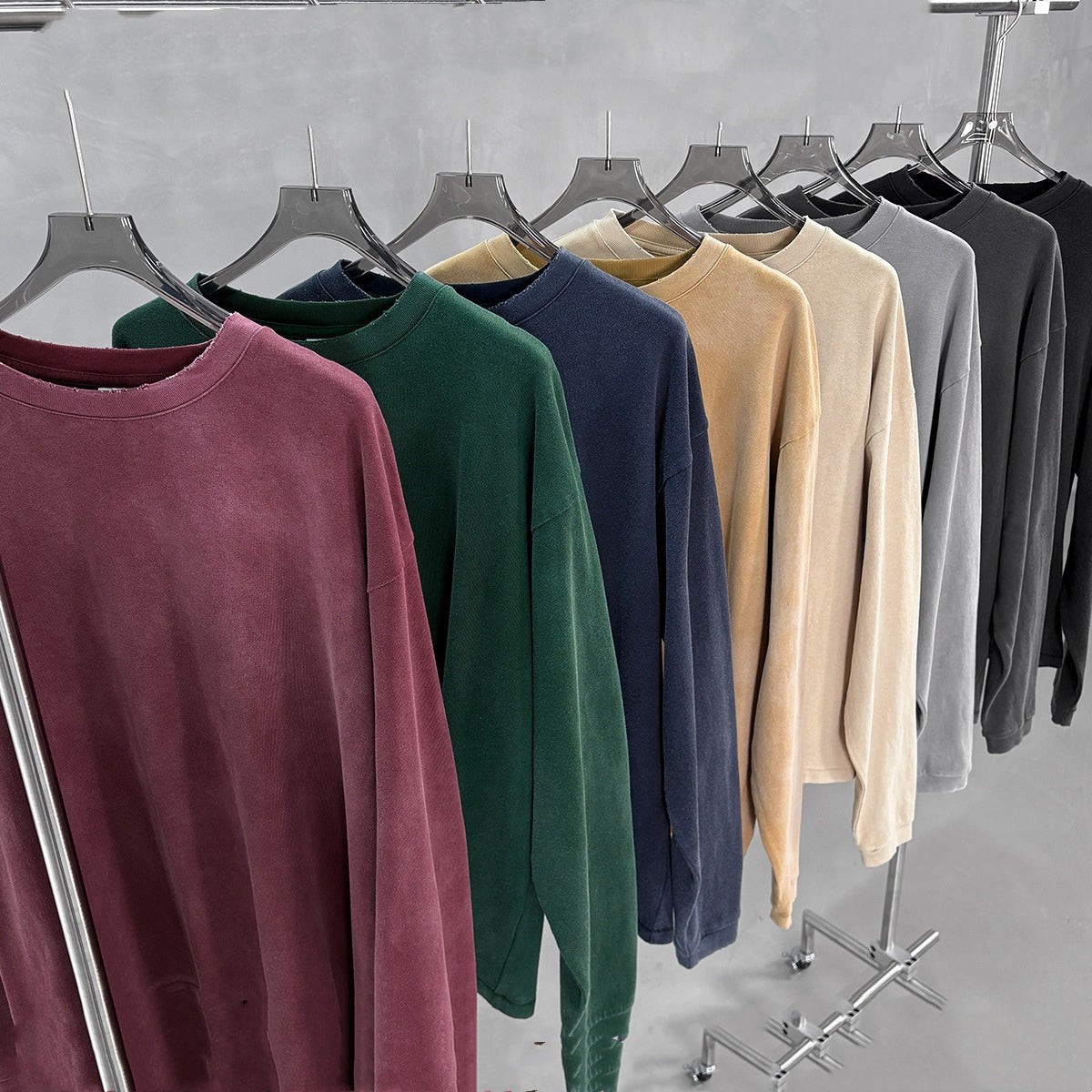 Hommes Automnehiver Manches longues Pure Coton Vintage Lavé Loose-fit Drop-Shoulder Top