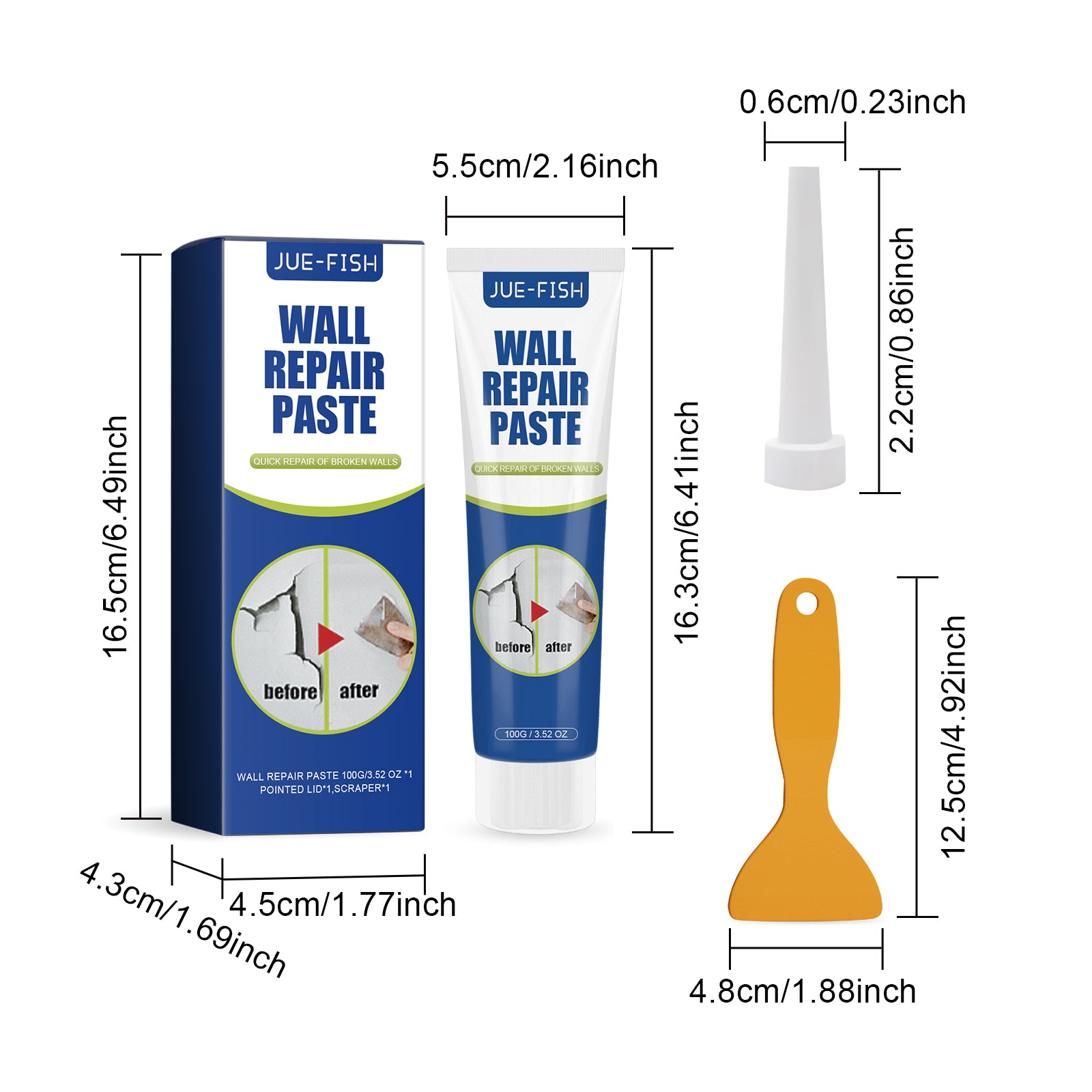 Pâte de réparation murale 1 0 0g Bouteille-1 Scraper-1 Aiguille Tip1box