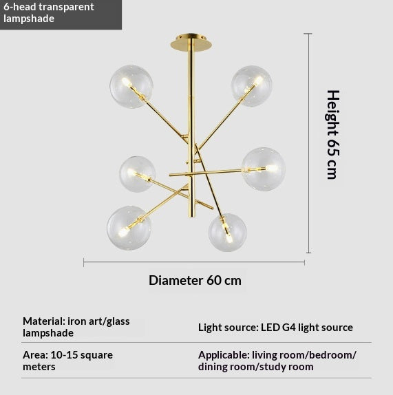 Lustre en verre multi-têtes pour le lobby ou salon