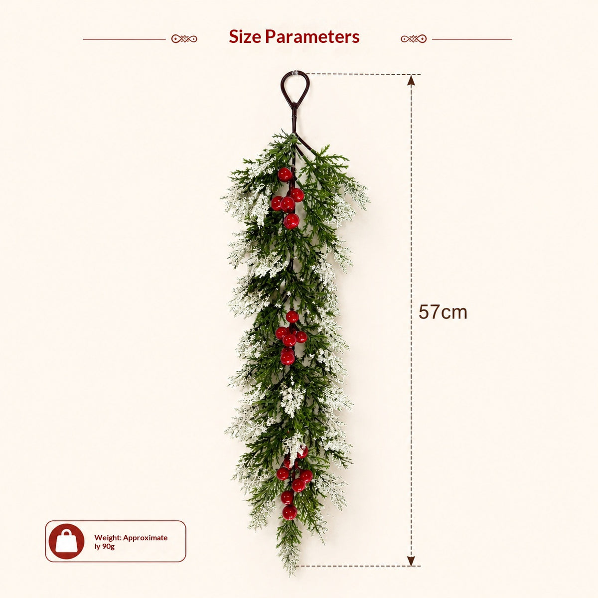 Pine de tour de neige artificielle de Noël avec des vignes de baies rouges