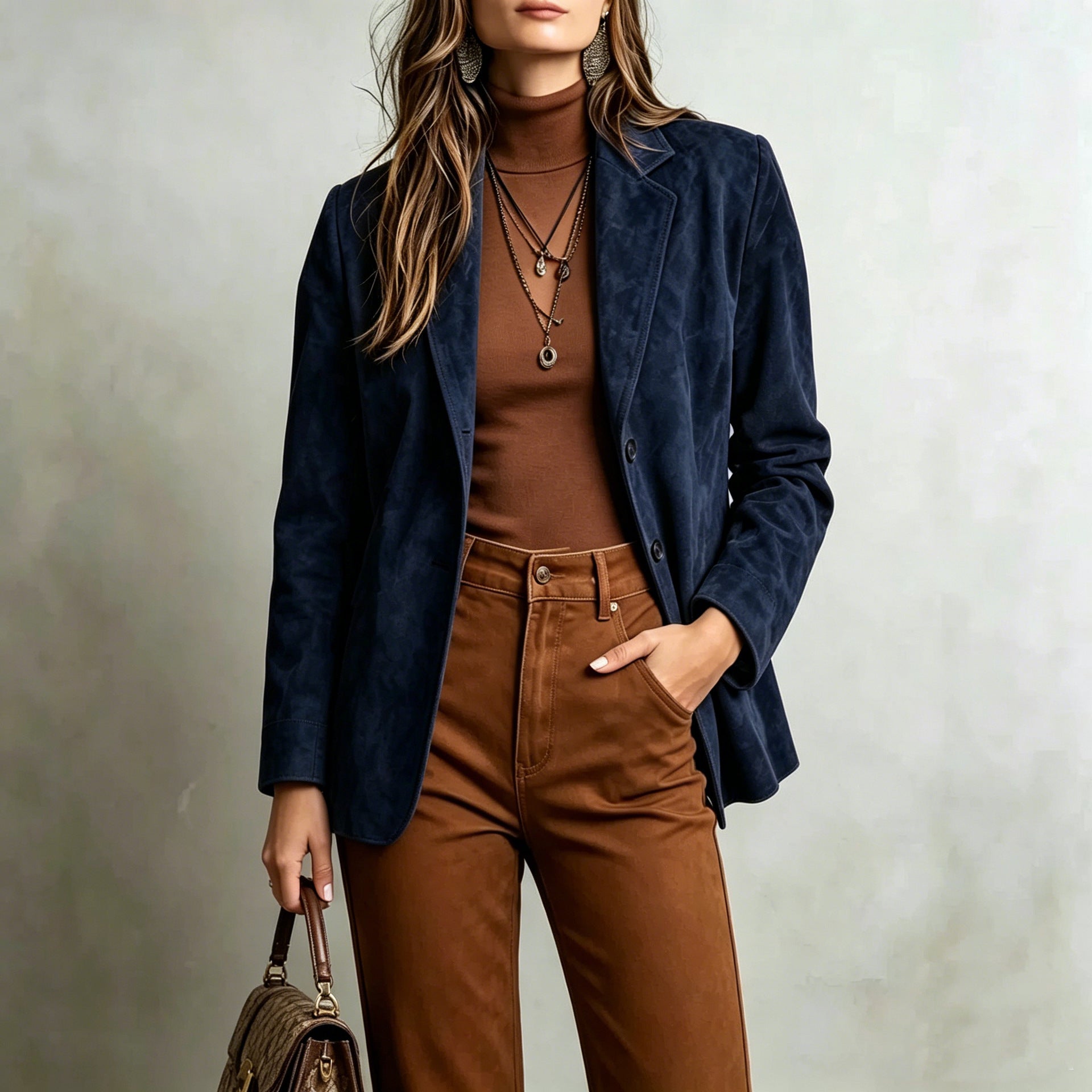 Femme Elégant Veste de velours vintage Suede