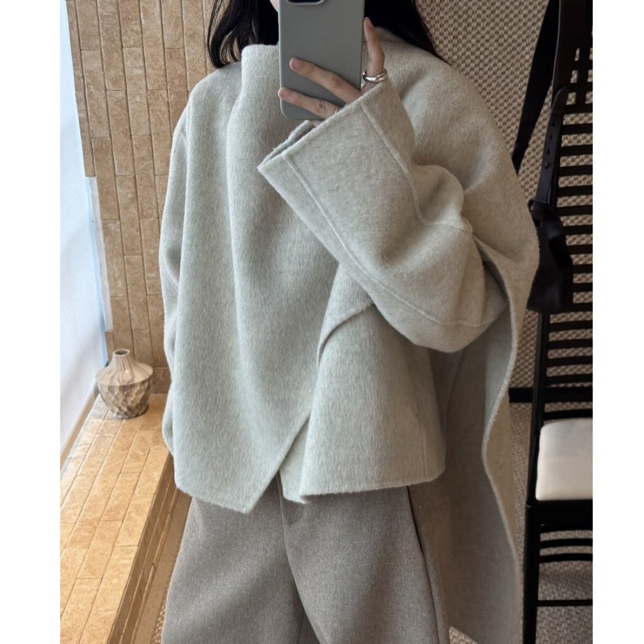 Manteau à col écharpe en laine pour femmes