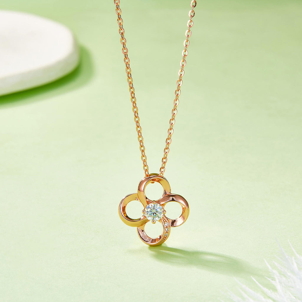 S925 Argent Rose Or plaqué Clover Hollow Moissanite Collier 4mm Centre D Couleur VVS1 GRA