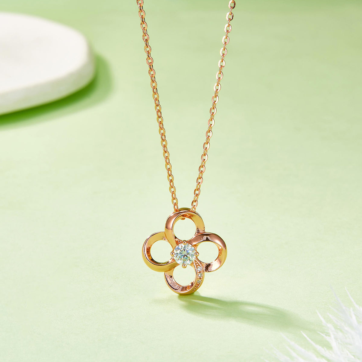 S925 Argent Rose Or plaqué Clover Hollow Moissanite Collier 4mm Centre D Couleur VVS1 GRA