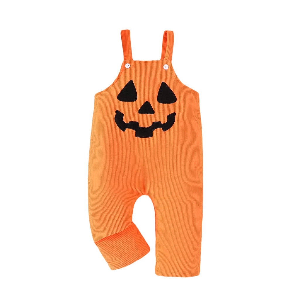 Pantalons en Suspender Corduroy Brodé Grimace de bébé d'Halloween