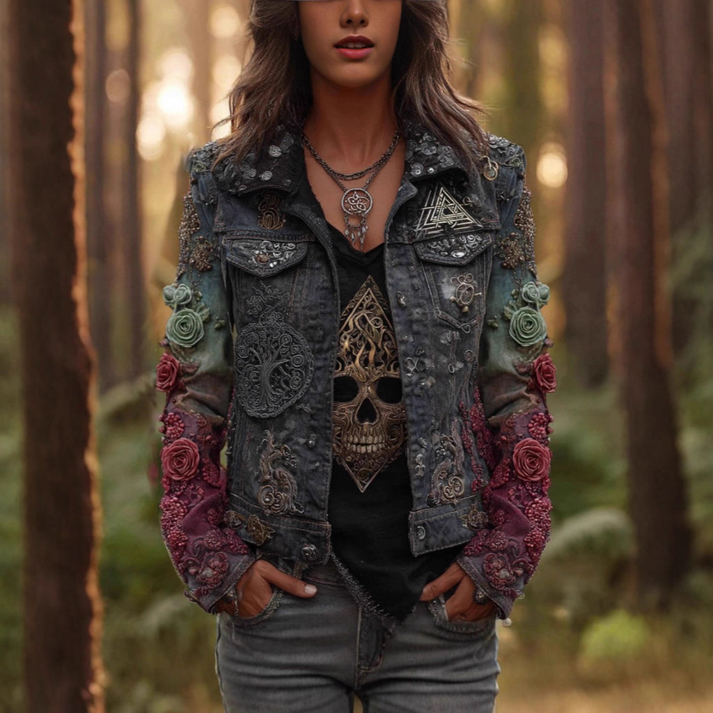 Veste de denim retro à manches longues lavée d'automne