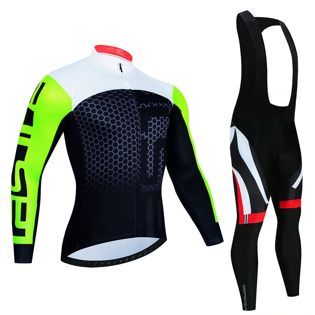 Haut de manches longues du Jersey d'équitation pour hommes et pantalons Wicking Suspender vélo respirant
