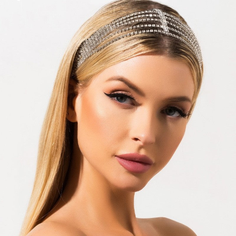 Flash Diamond Strass Elastic Headband Accessoires capillaires Cinq rangées de diamants