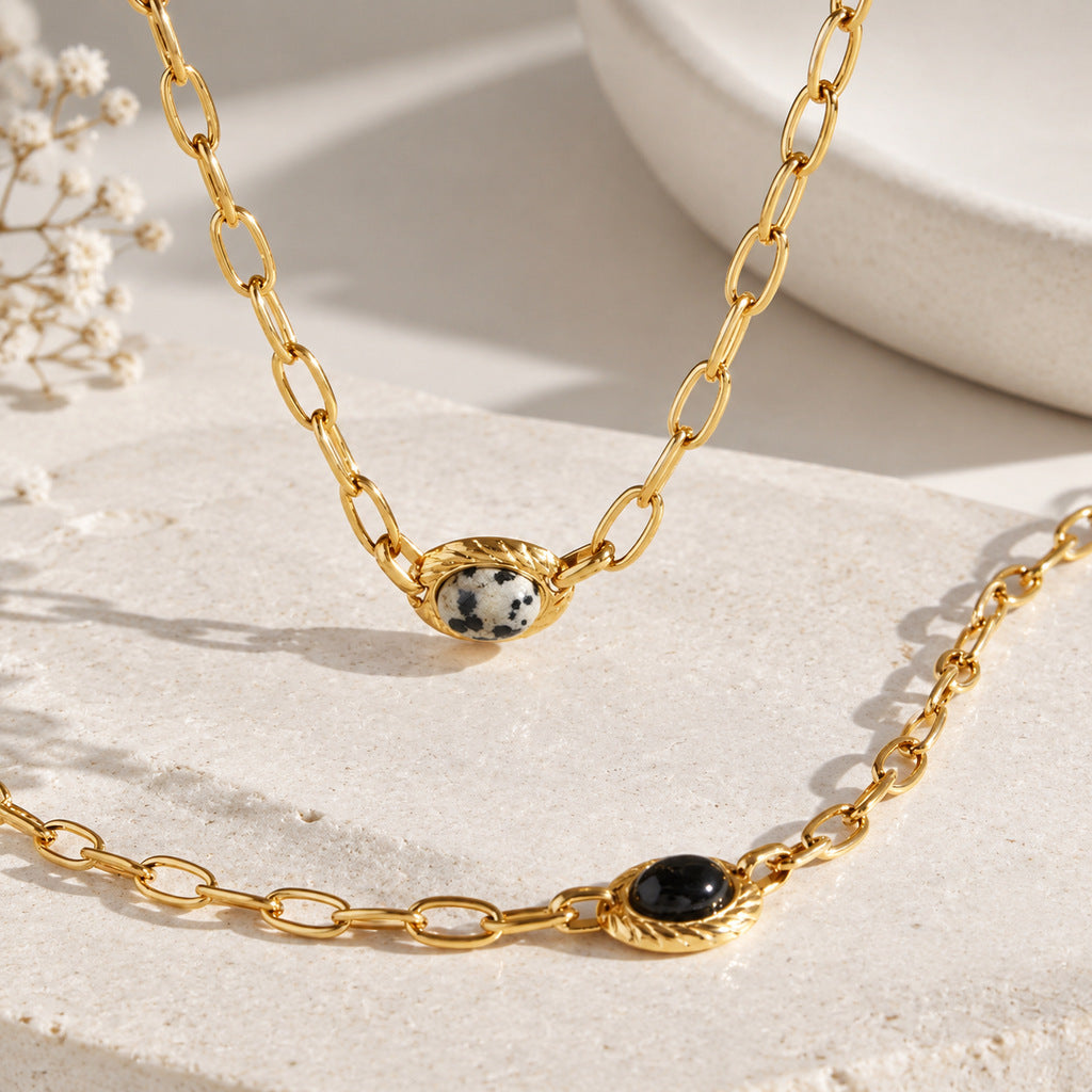 Collier en acier inoxydable en titane en pierre naturelle pour femmes