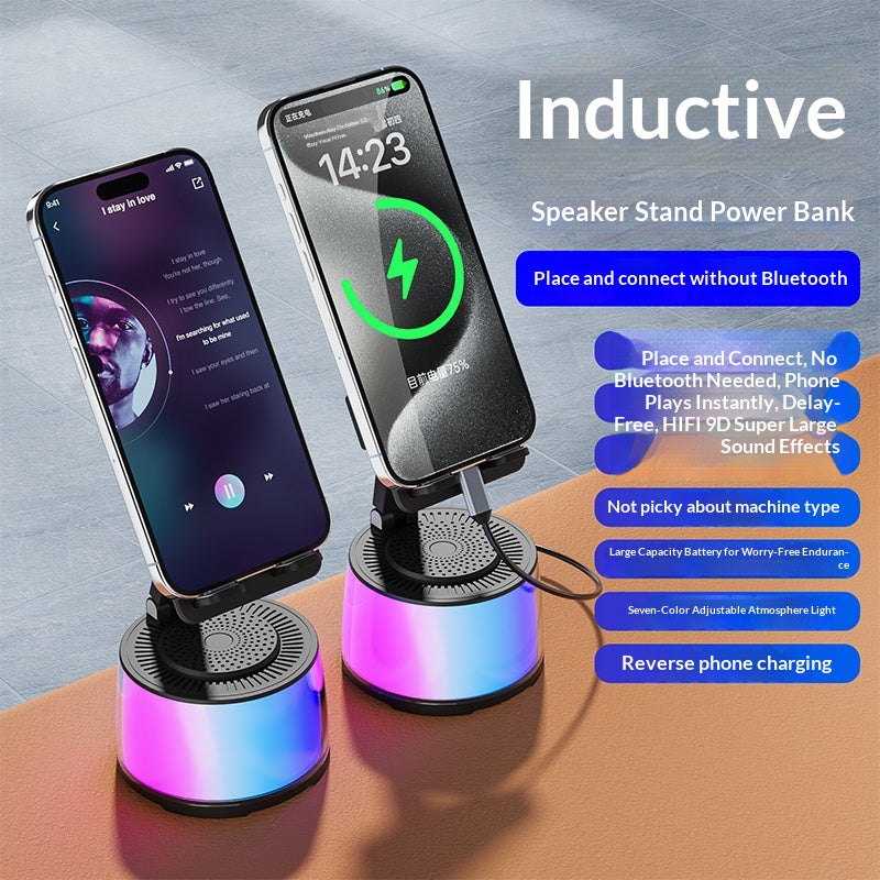 Haut-parleur Bluetooth inductif multifonctionnel Portable pliant et rotant Stand