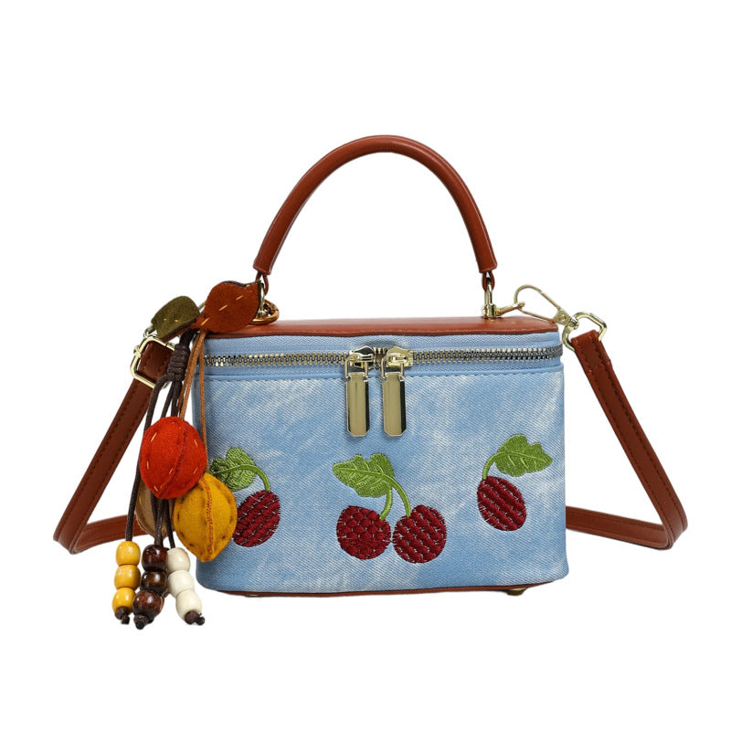 Cerise d'été brodé petit sac carré pour les femmes