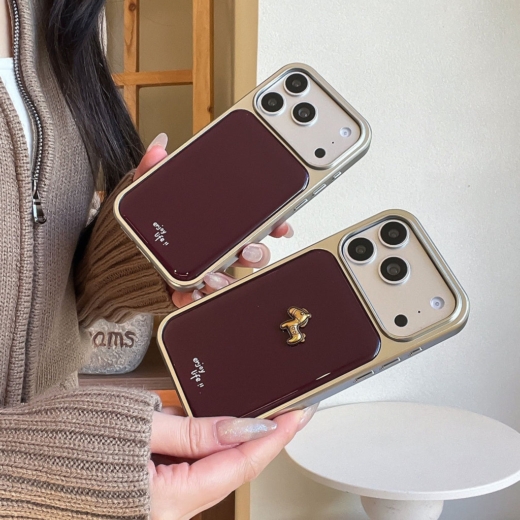 Ins Minimalist Étui téléphonique anglais rouge vin