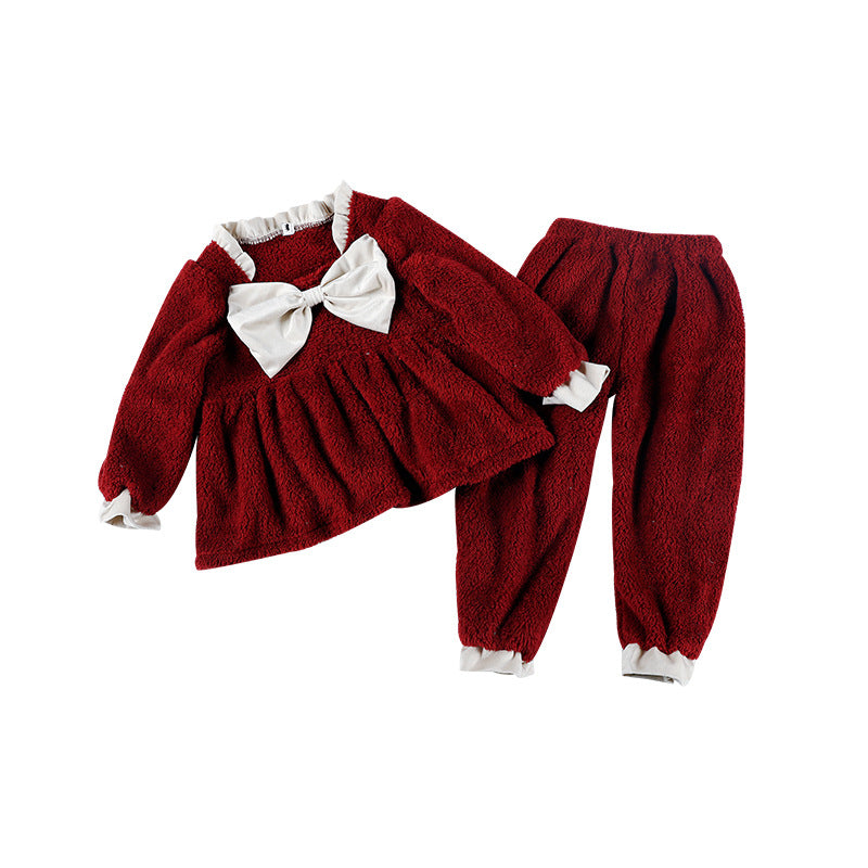 Coral Velvet Princess Little Girl Home Service Deux-pièces