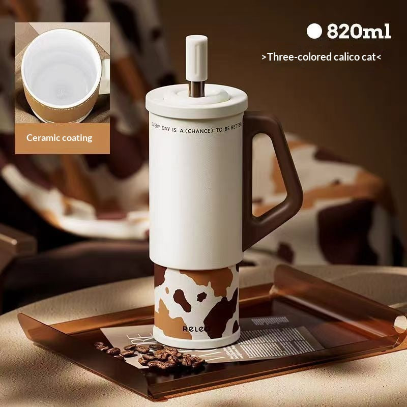 Ice brewing mug with stainless steel handle, large capacity car straw top for C