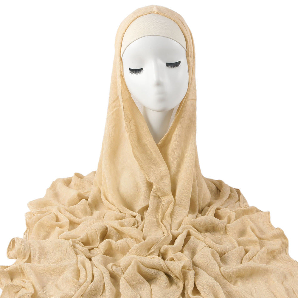 Femmes Solid-couleur plissé Faux Hijab