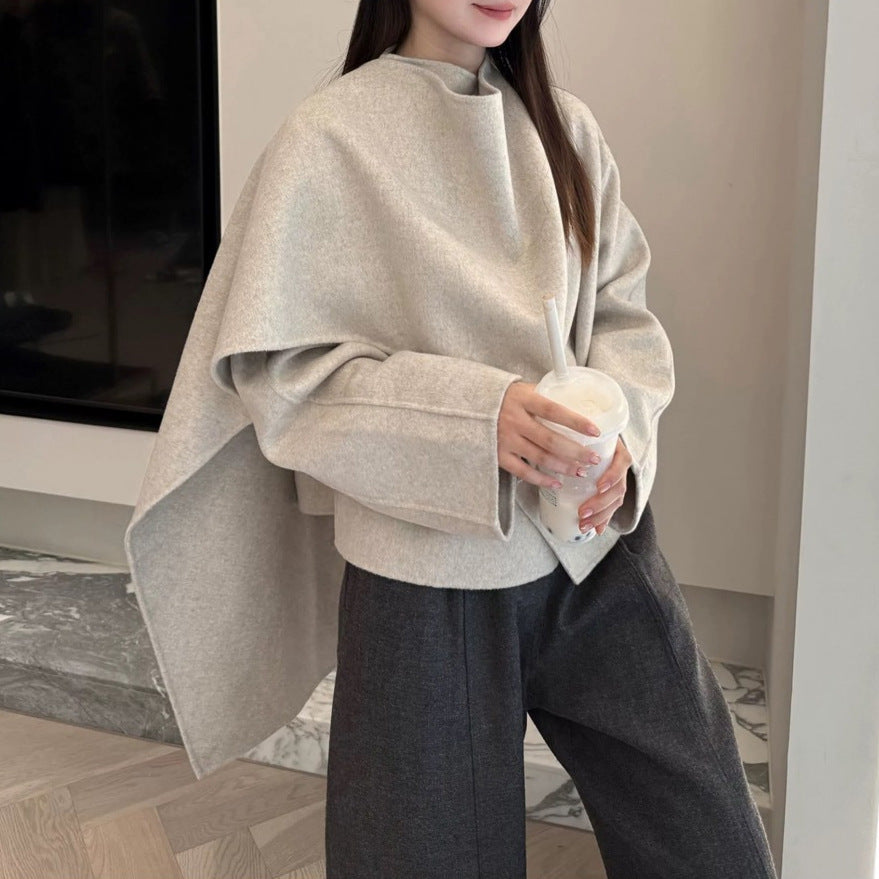 Manteau à col écharpe en laine pour femmes