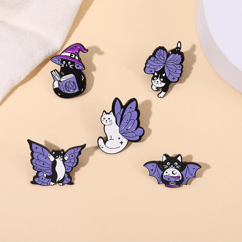 Chat violet avec ailes papillon Alliage Brooch Accessoire mignon pour vêtements et sacs