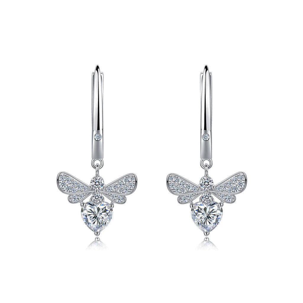 S925 Boucles d'oreilles en argent sterling Coeur Moissanite Wing
