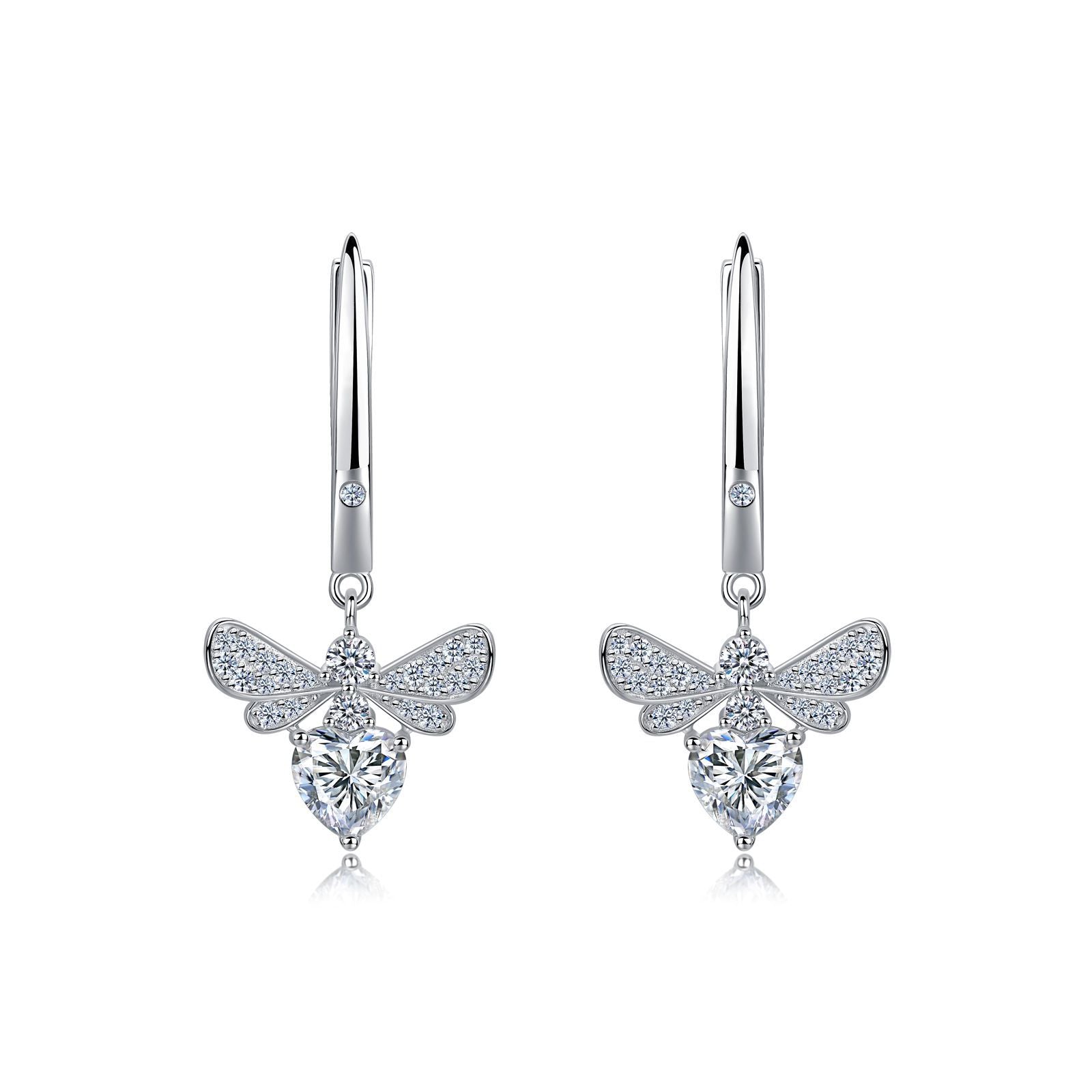 S925 Boucles d'oreilles en argent sterling Coeur Moissanite Wing