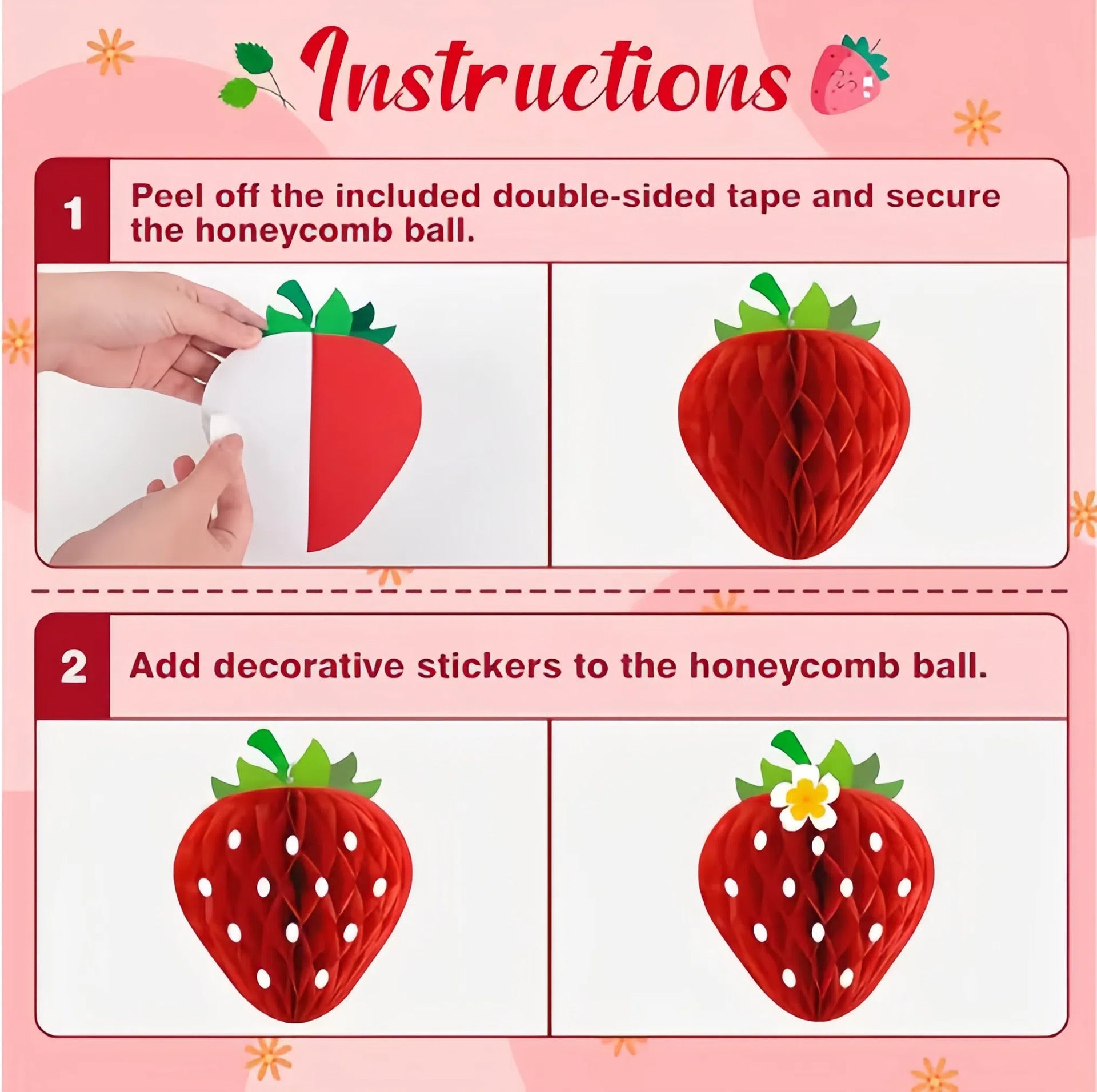 Papier artisanal Papier en forme de fruits Honeycomb Décoration suspendu Fraise
