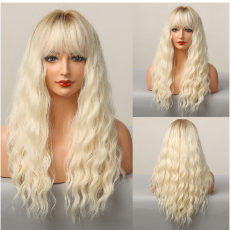 Bangs de wig femmes wave longs cheveux bouclés