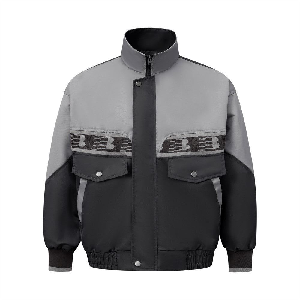 European And American Color Contrast Patchwork Workwear Stand-up Collar Jacket Fashion Bra