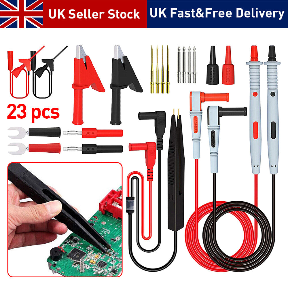 23Pcs Multimeter test leads Kit Silicone Sonbe Clips Alligator Banana Plug Tool