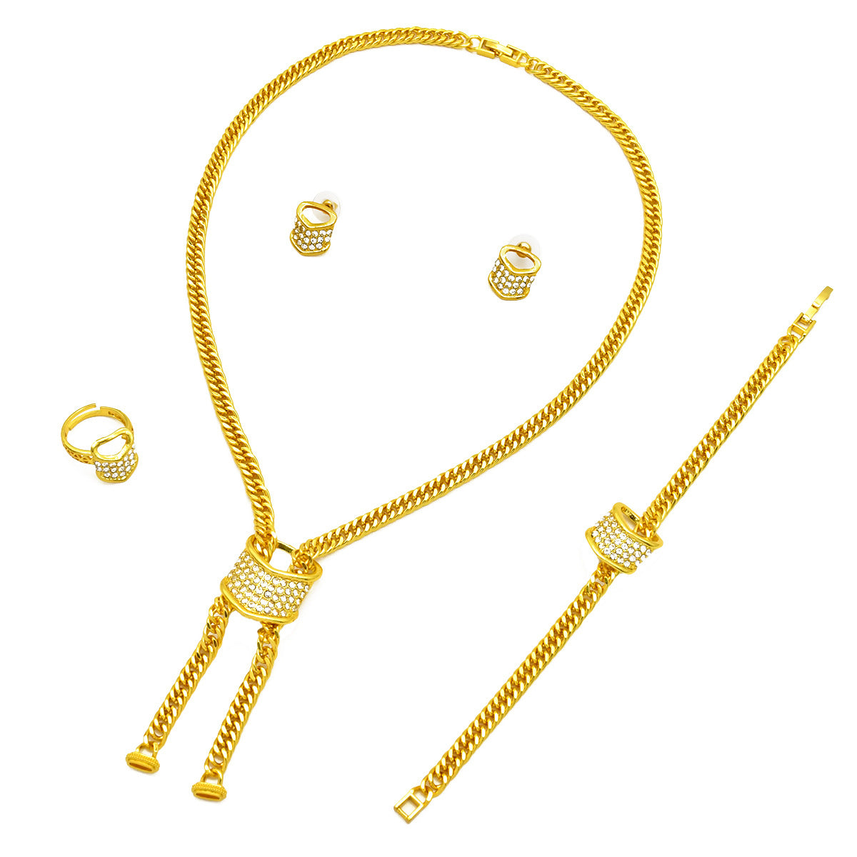 Meilleures ventes Dubai Bride 24k Collier plaqué or Bracelet Boucle d'oreille Bague de quatre pièces