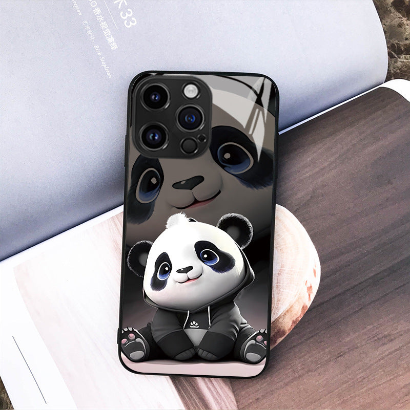 Housse de téléphone Panda Mignon Caricature National Trésor Verre cas dur