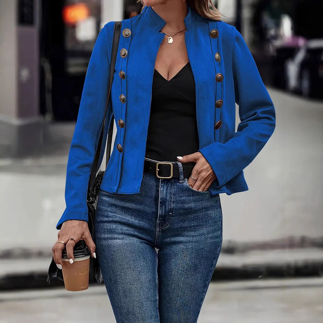 Manteau à manches longues retro Velvet à boucle métallique à double rangée