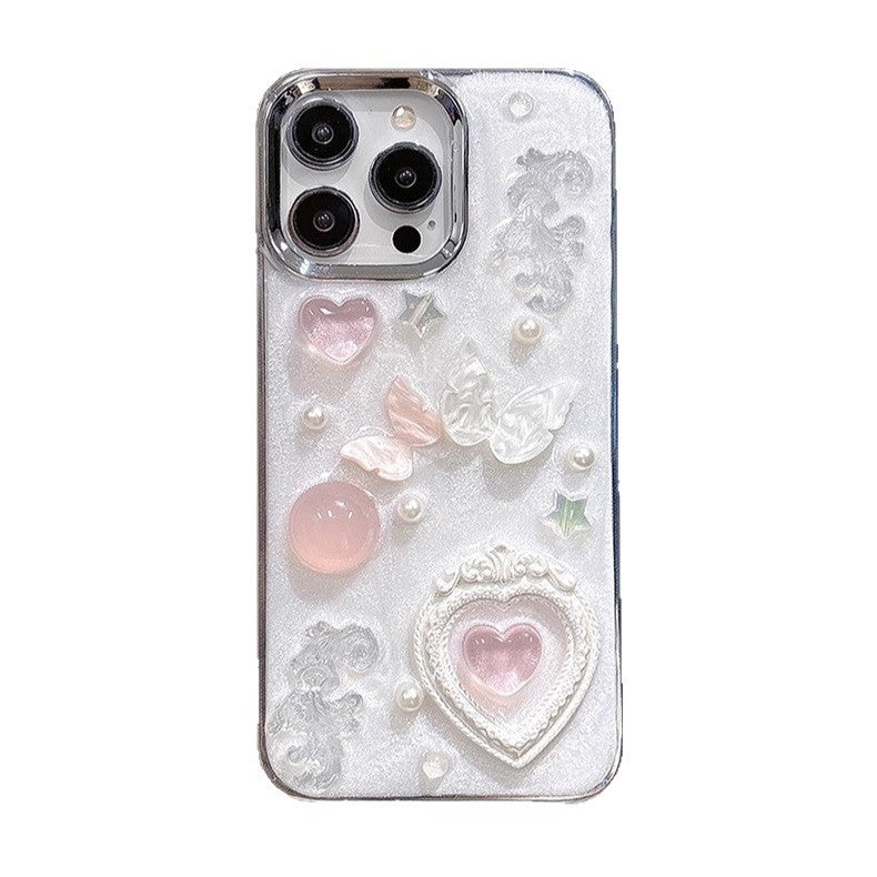 Boîtier de téléphone Epoxy Pearl Epoxy en forme de cœur