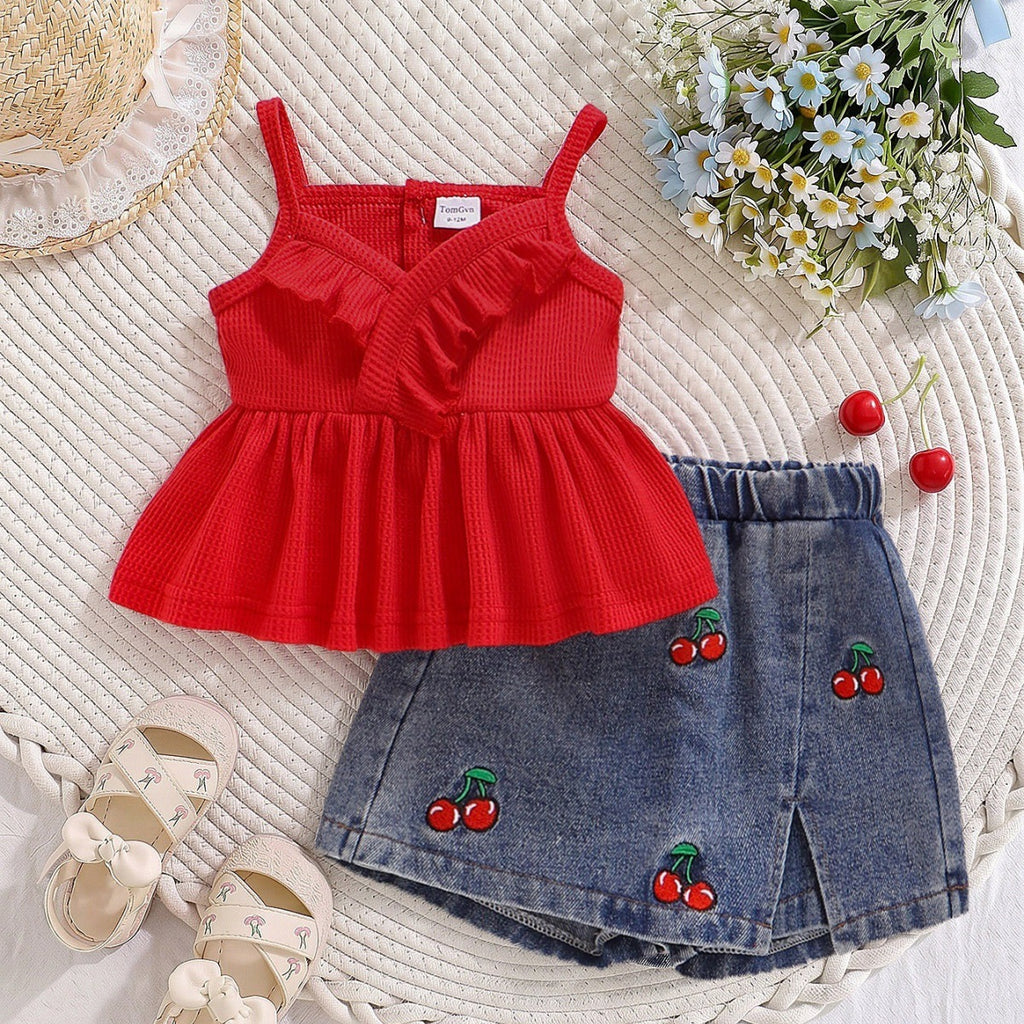 Culottes brodées Top Denim sans manches
