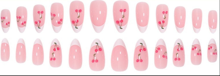 Cerise française amande-forme amovible Conseils de ongles ensemble longue durée délicate et style fille