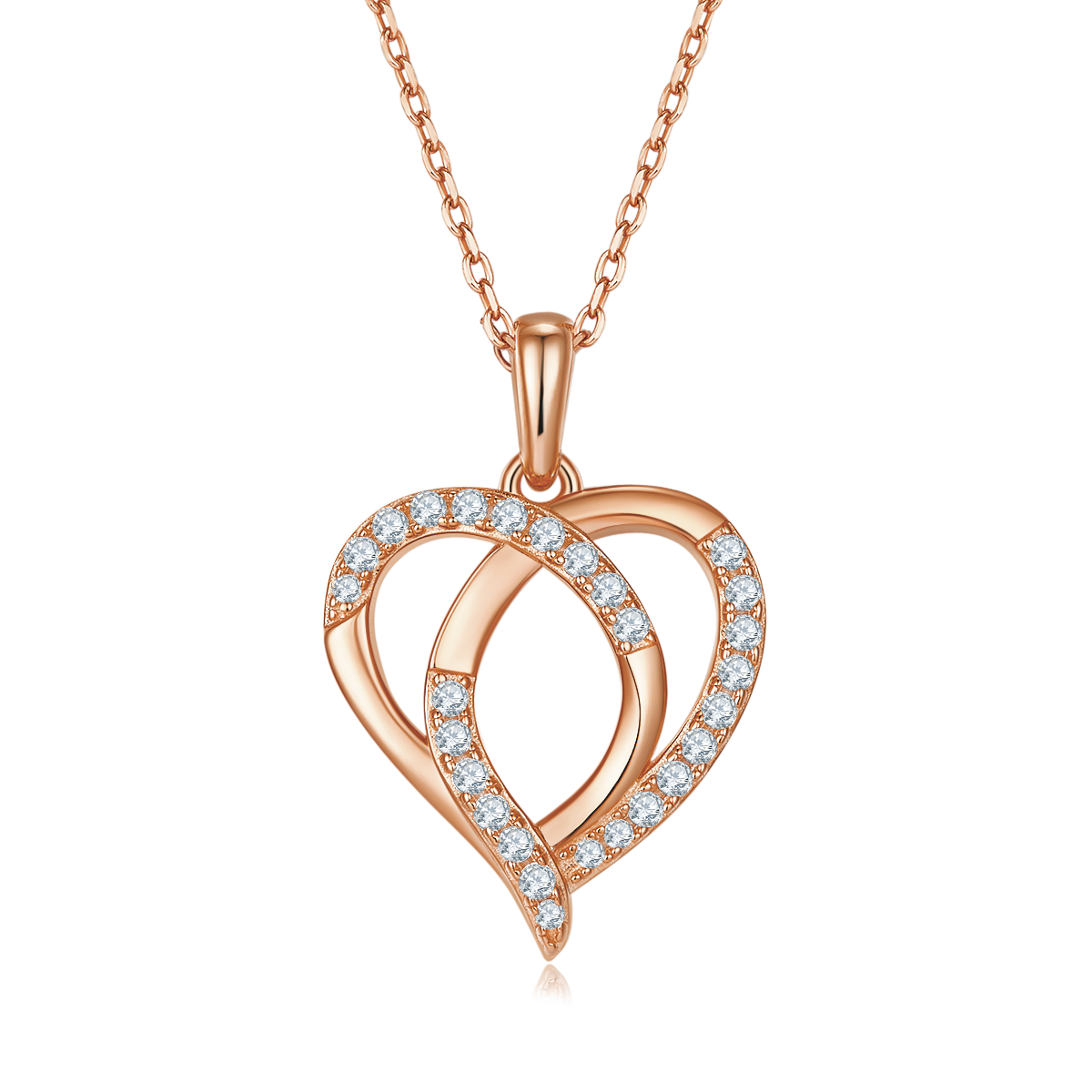 4.9g S925 Sterling Silver Moissanite Heart Necklace 45cm 27 Stone Intertwined Hearts Penda