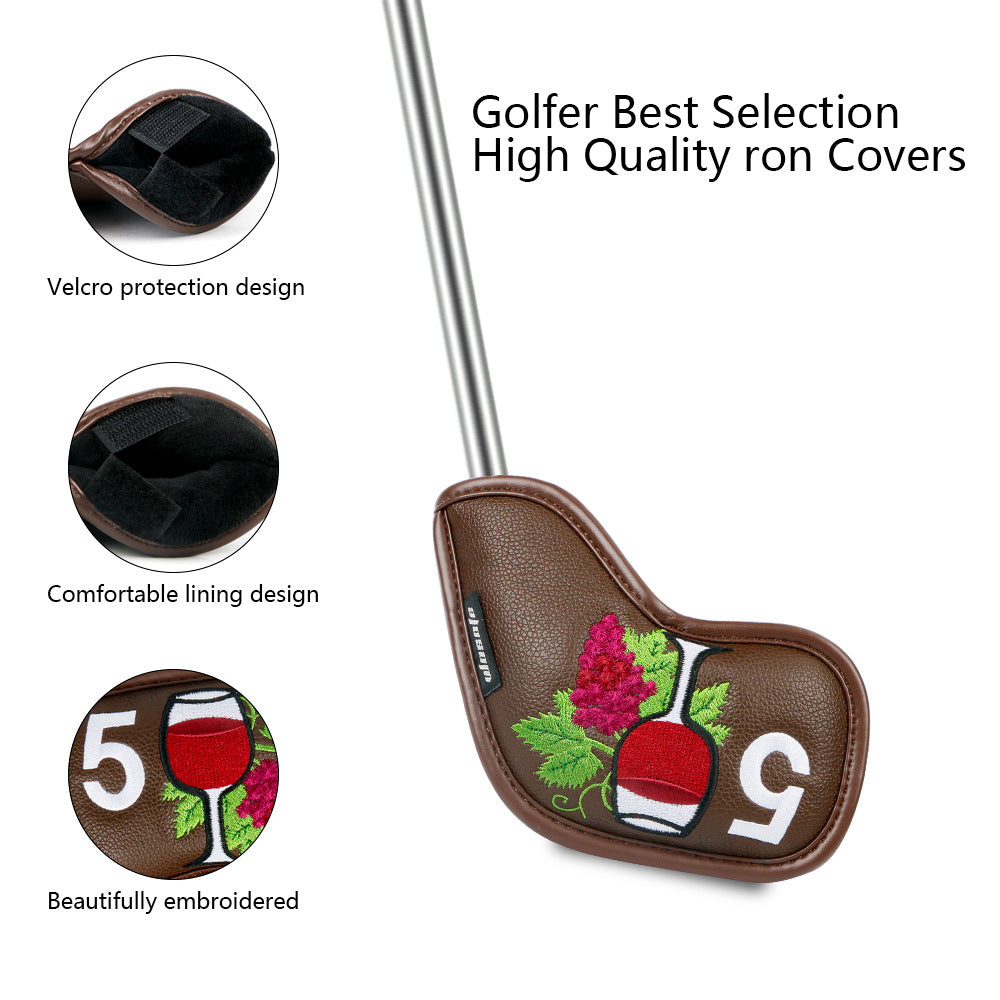 Golf Iron Rod Sleeve Ball Arm Cap en verre de vin Motif haut de gamme Pu Rod Head Protective Cover