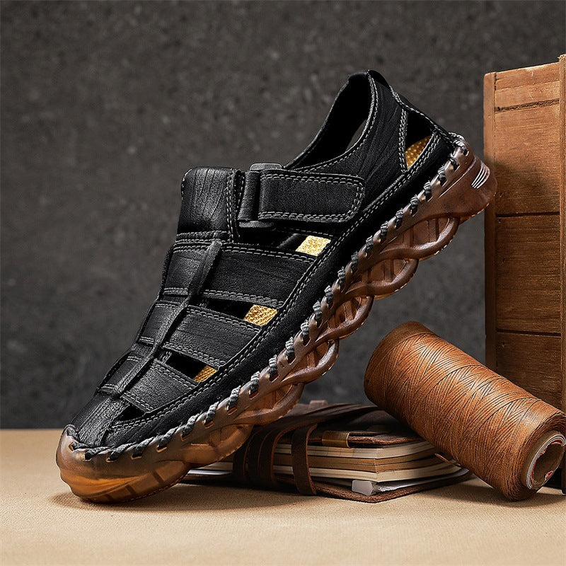 Hommes Plage Sandales Outdoor Casual Leather Close-Toe Chaussures Respirantes résistants à l'usure pour M