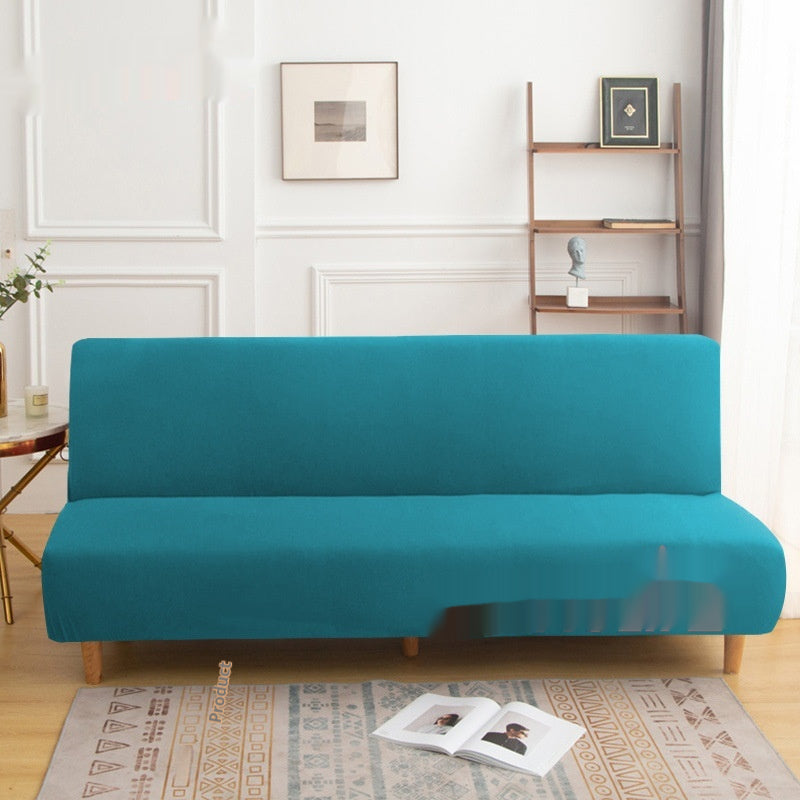 Housse de canapé en tissu monocolore sans bras haute-élastique entièrement fermée