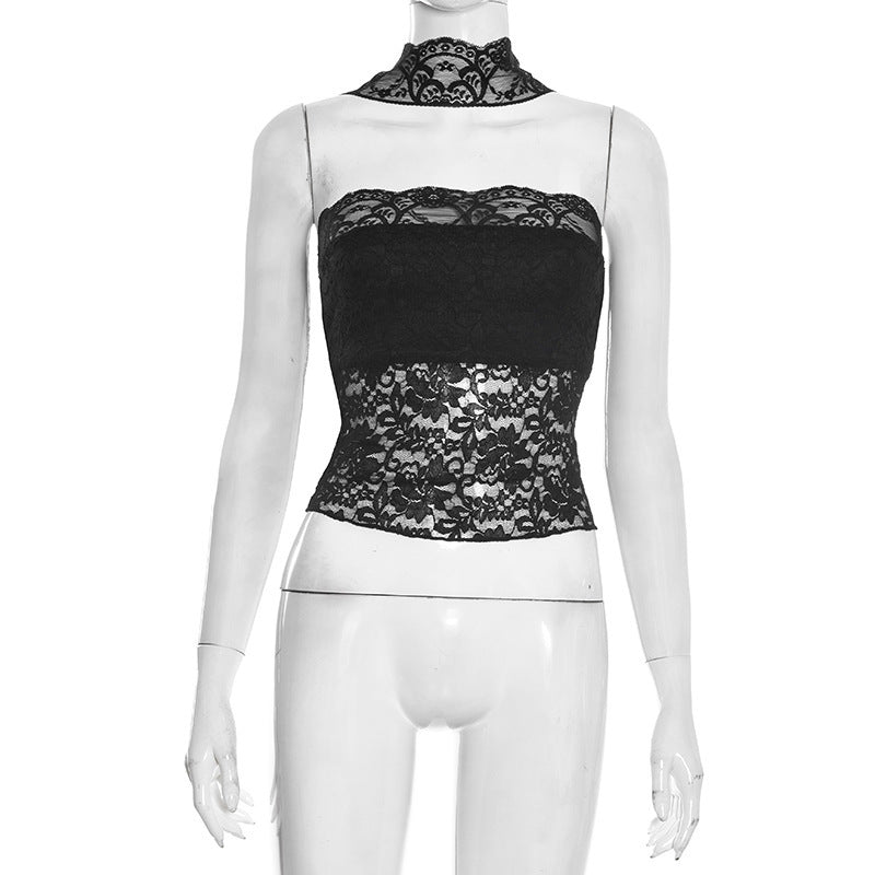 T-shirt de style corset en mailles pour femmes avec cravate de cou